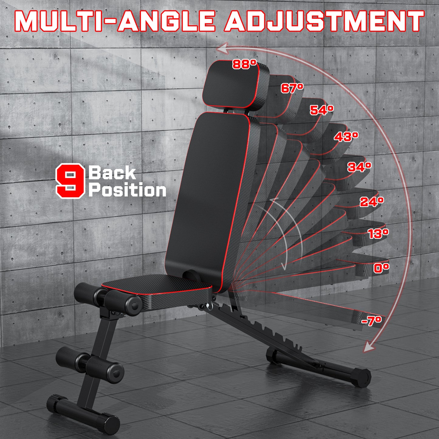 GIKPAL 9 Positions Adjustable Weight Bench,Foldable Workout Bench Olympic Weight Bench for Home Gym Full Body Strength Training,Support up to 800lbs