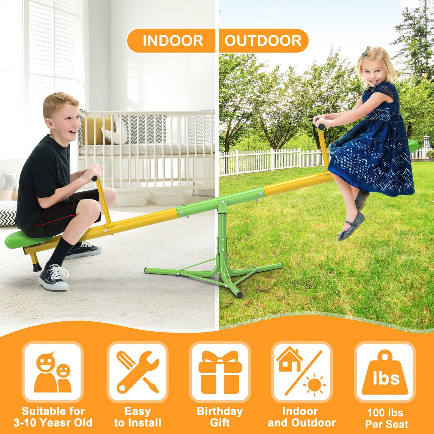 GIKPAL Kids Seesaw, 360-Degree Rotating Spinning Teeter Totter for Outdoor Playground, Suitable for 3-10 Year Olds, Toddlers, Boys, and Girls