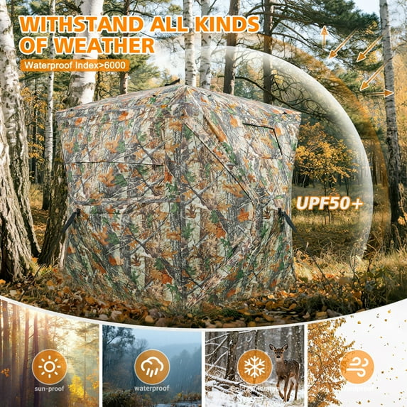 GIKPAL Portable 2-3 Person 270 Degree See Through Hunting Blind Pop-Up Ground Blind with Tie-downs & Carrying Bag for Deer, Duck and Turkey Hunting