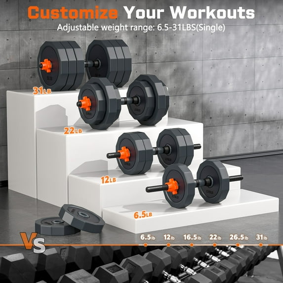GIKPAL 65lb 4-in-1 Adjustable Dumbbells Set with Connector – Convertible Free Weights for Barbell, Kettlebells & Push-Up Stand, Home Gym Fitness Equipment for Men & Women