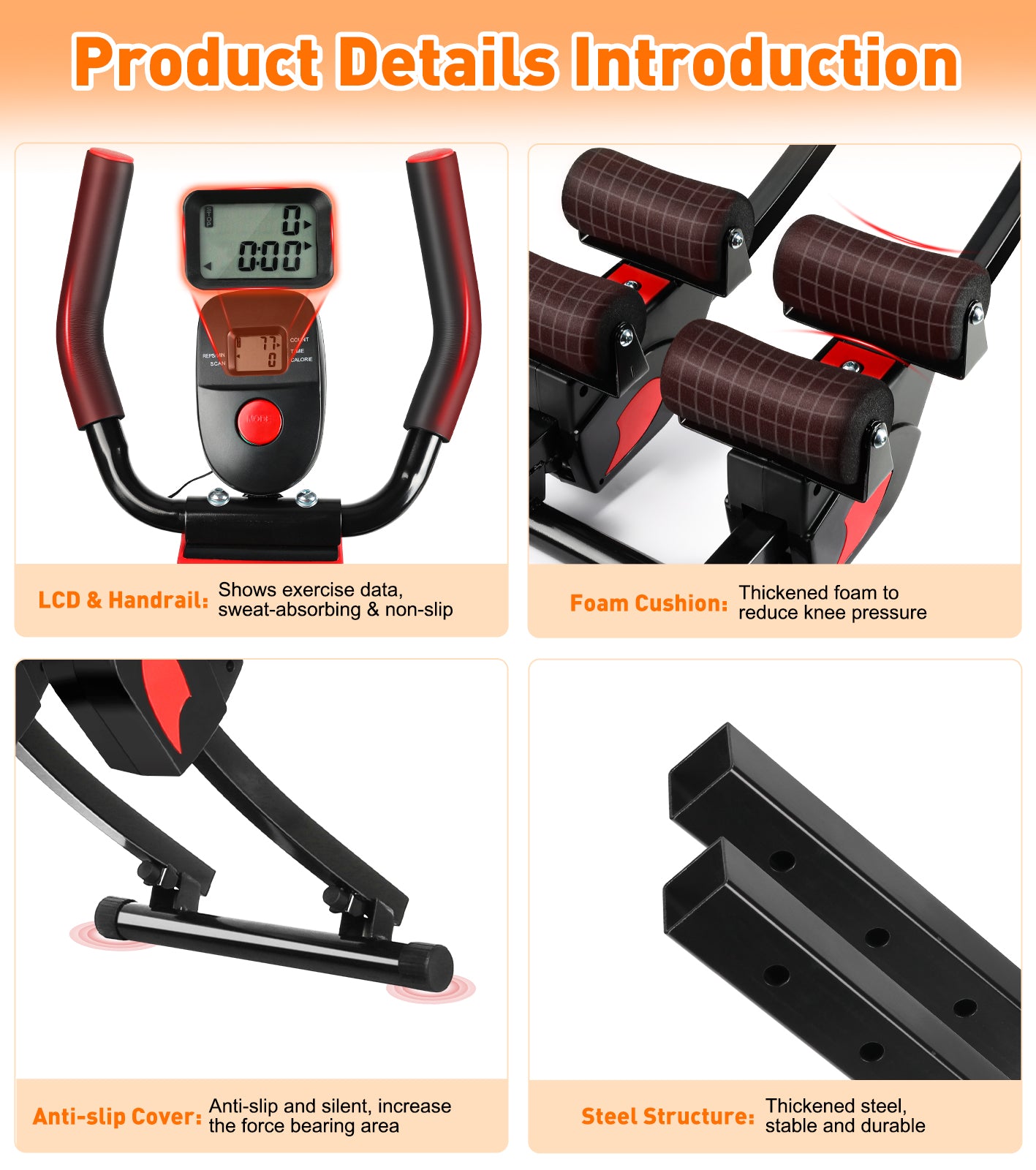 GIKPAL Fitness Ab Machine, 4 Adjustable Resistance Levels Ab Workout Equipment for Home Gym, Height Adjustable Ab Trainer, Foldable Fitness Equipment.440lbs Weight Capacity