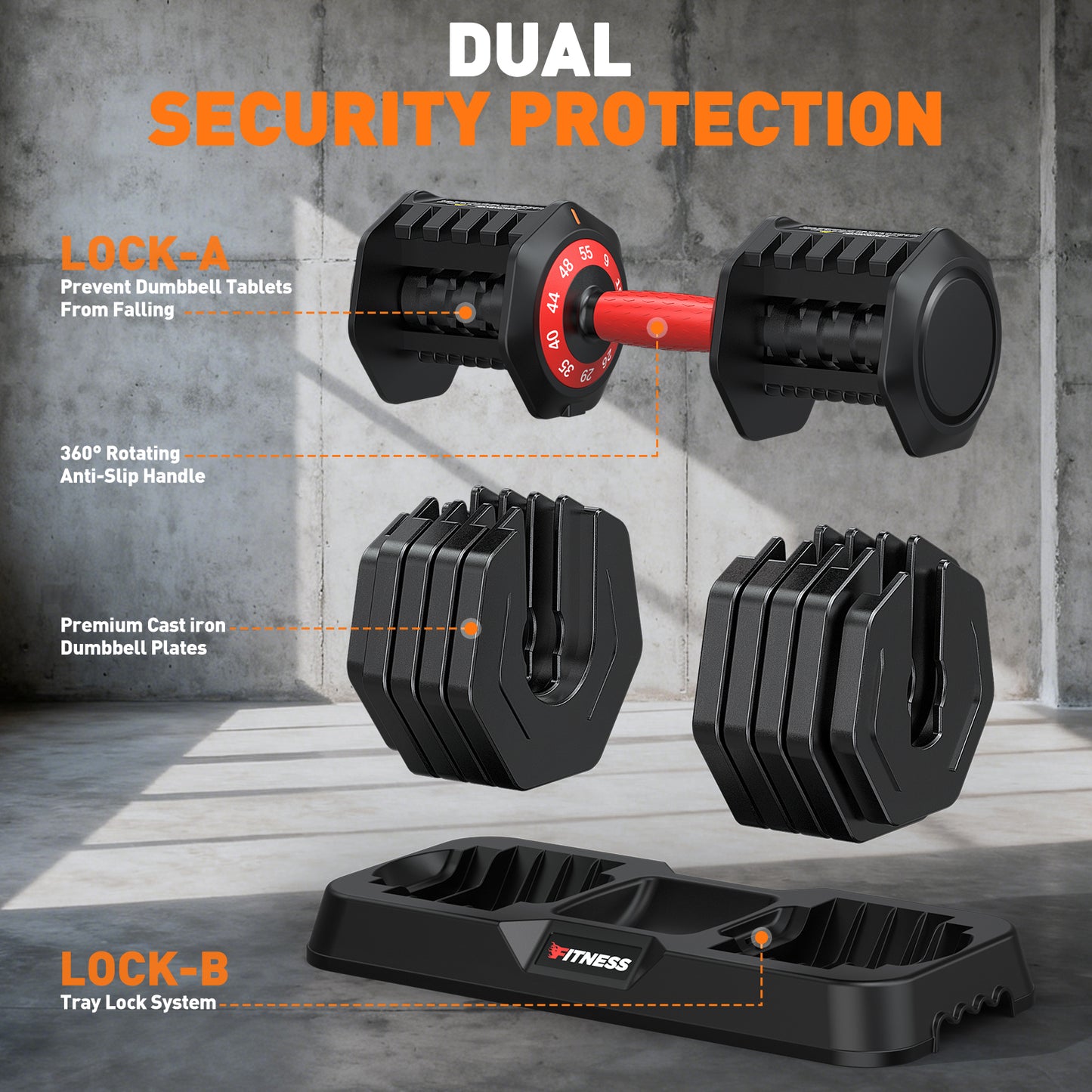 GIKPAL 110LB(55lbs*2) Adjustable Dumbbells Set of 2,10 in 1 Quick-Select 9-55lbs Free Weight Adjustable Dumbbells for Men/Women Home Gym