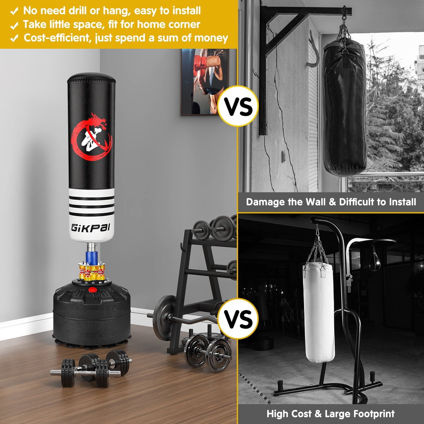 GIKPAL Freestanding Punching Bag with Stand, 69"- 182lbs Heavy Boxing Bag with Boxing Gloves Kickboxing Bag for Adults Youth Men…