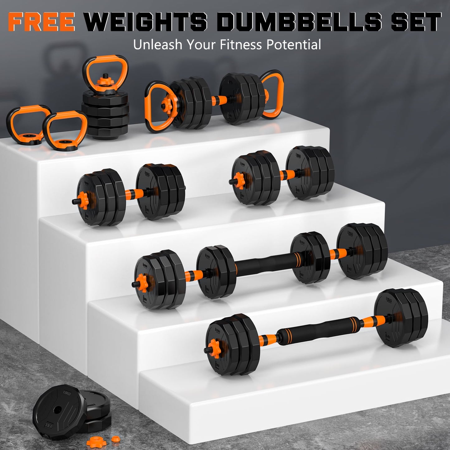 GIKPAL 66lb 4-in-1 Adjustable Dumbbells Set Free Weight Set with Connector Used as Barbell, Kettlebells, Push up Stand, Fitness Exercises for Home Gym Suitable Men/Women