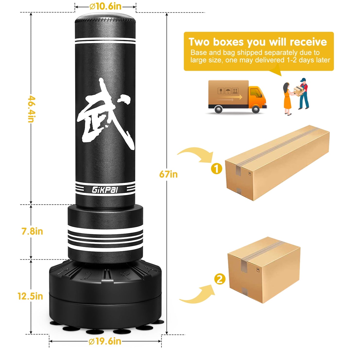 GIKPAL Punching Bag, 67'' Freestanding Heavy Boxing Bag Free Stand Kickboxing Bag with 2 Hand Warps for Adult Youth