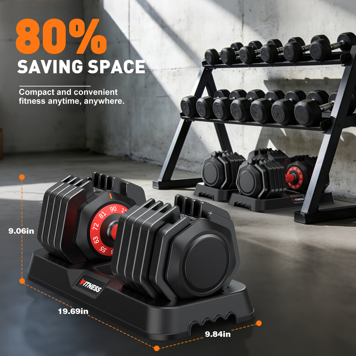 GIKPAL 180LB(90lbs*2) Adjustable Dumbbells Set of 2,10 in 1 Quick-Select 12-90lbs Free Weight Adjustable Dumbbells for Men/Women Home Gym