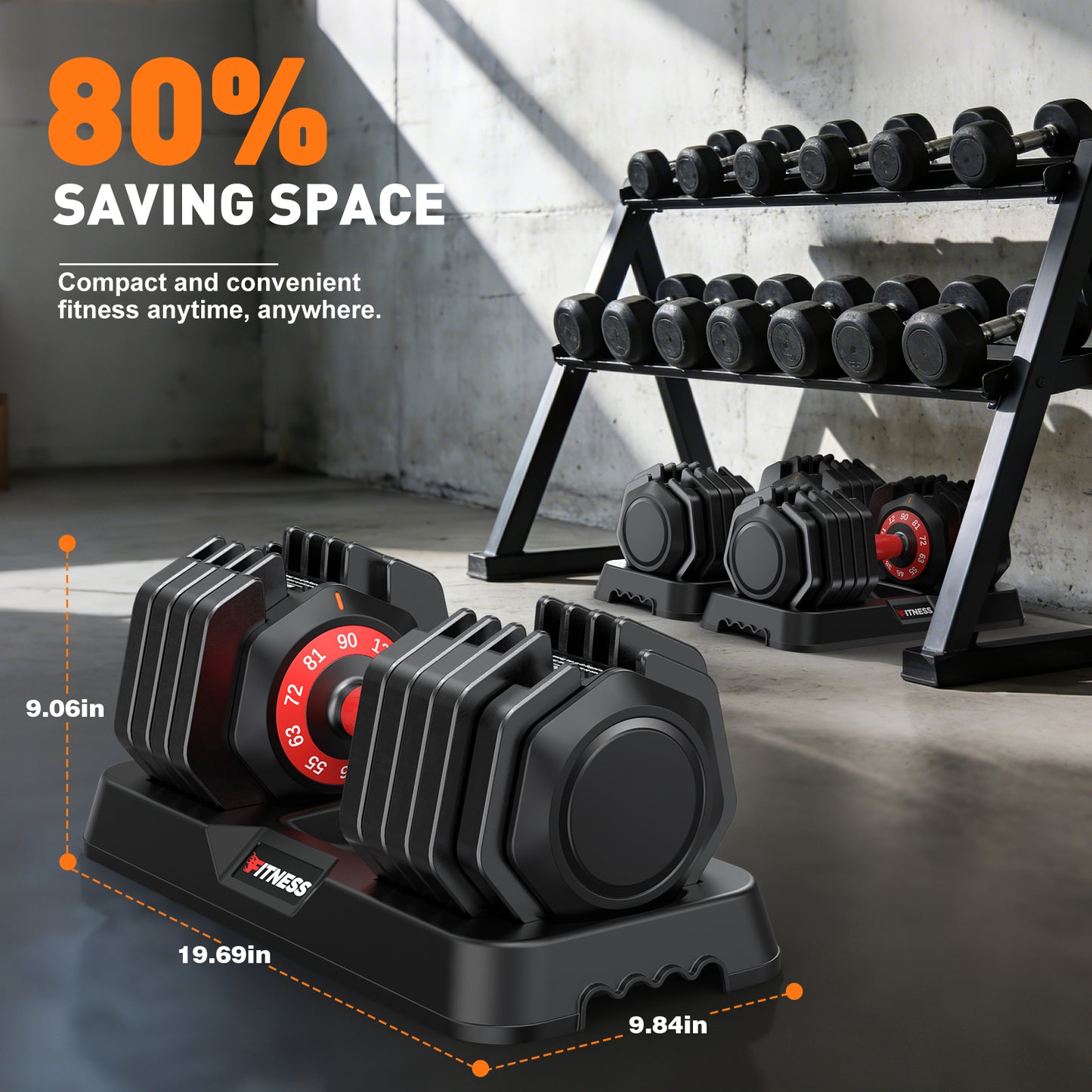 GIKPAL 180LB(90lbs*2) Adjustable Dumbbells Set of 2,10 in 1 Quick-Select 12-90lbs Free Weight Adjustable Dumbbells for Men/Women Home Gym