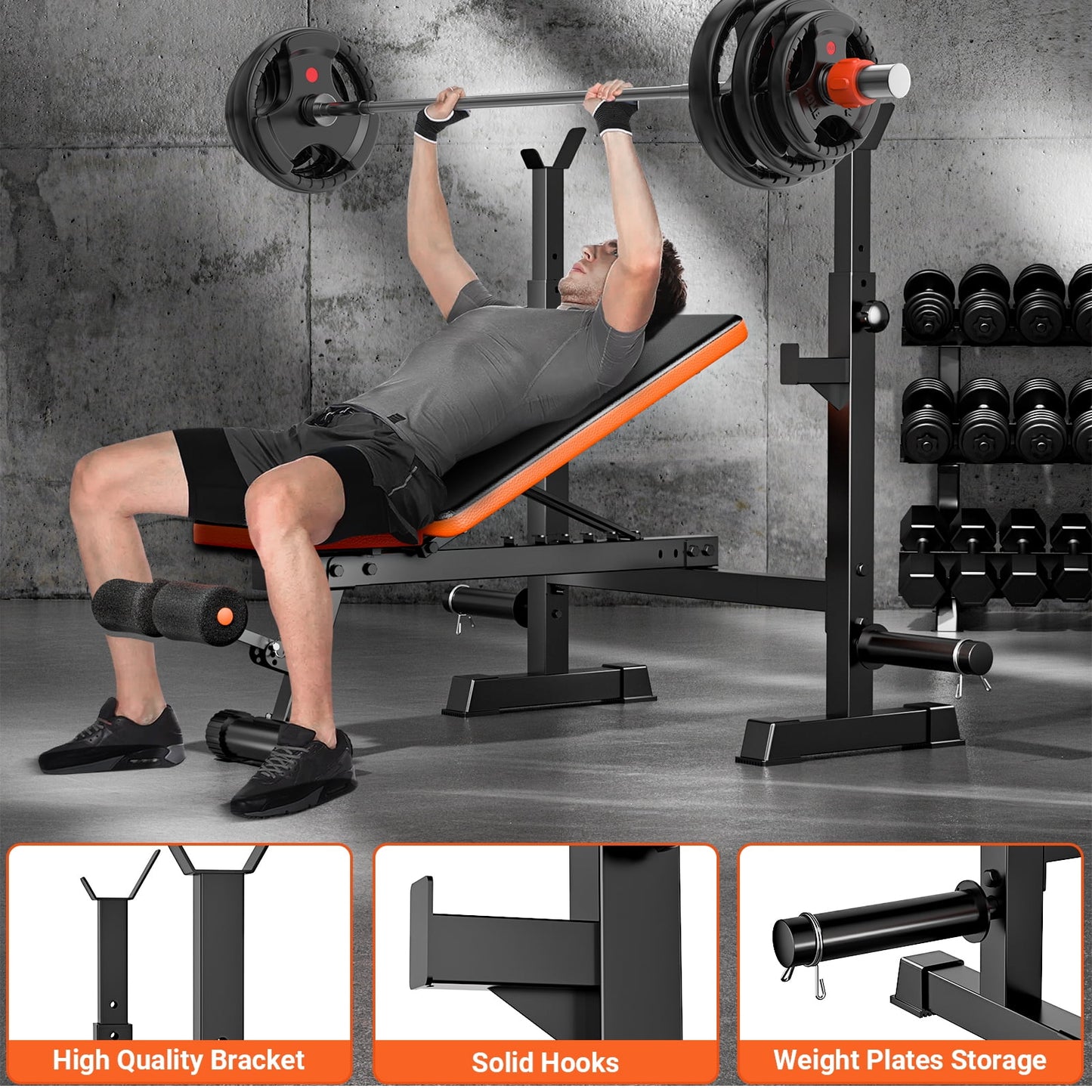 GIKPAL 770lbs 5-in-1 Adjustable Weight Bench ,Multi-Purpose Bench Press Olympic Workout Bench with Squat Rack for Home Gym Full Body Strength Training