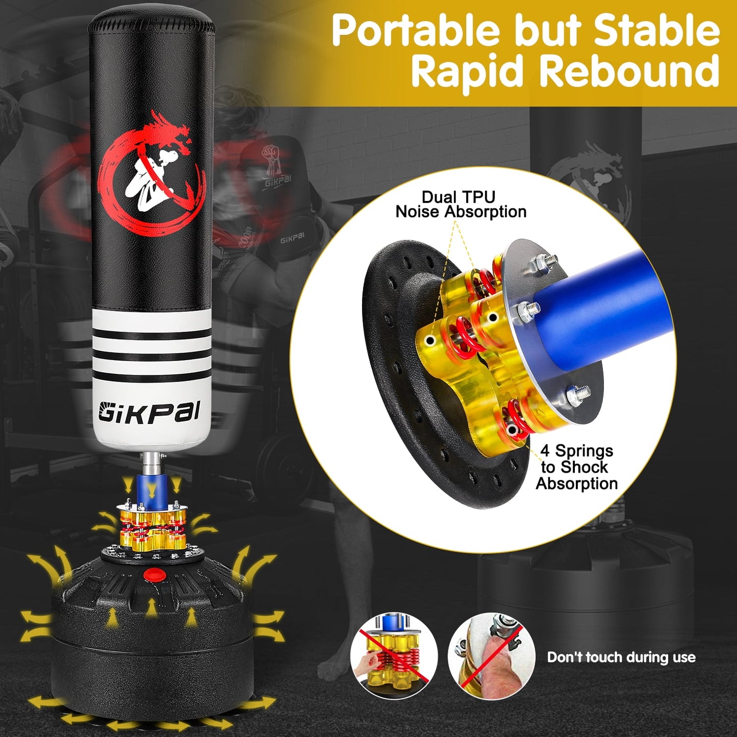 GIKPAL Freestanding Punching Bag 70''-180lbs with Stand for Adult Teens Kids, Kickboxing Bag with 12 Suction Cup Base for Home Office Gym,Black