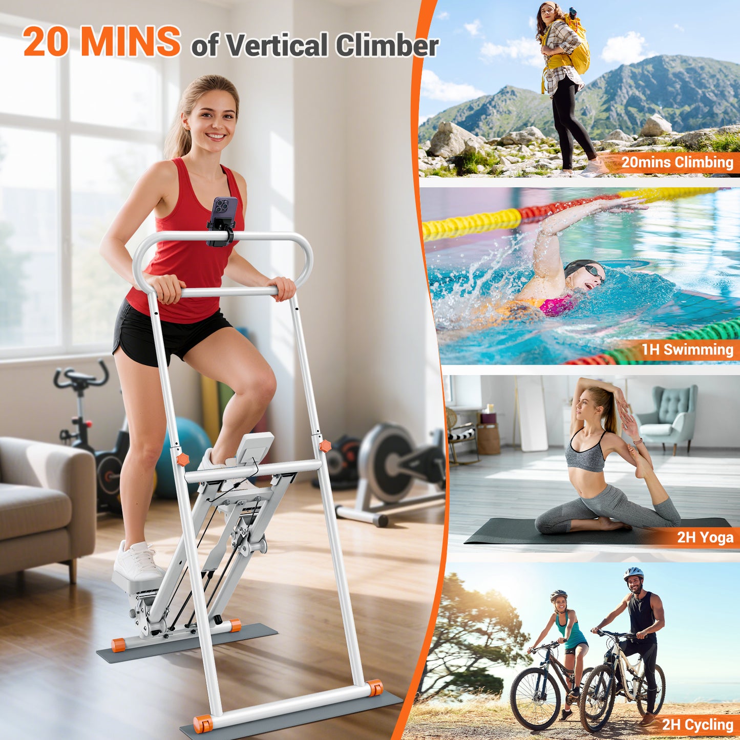 GIKPAL Folding Stair Stepper Machine for Home Gym,Vertical Climber for Full Body Workout with Adjustable Handlebar & Pedals, Extended Step Range Design