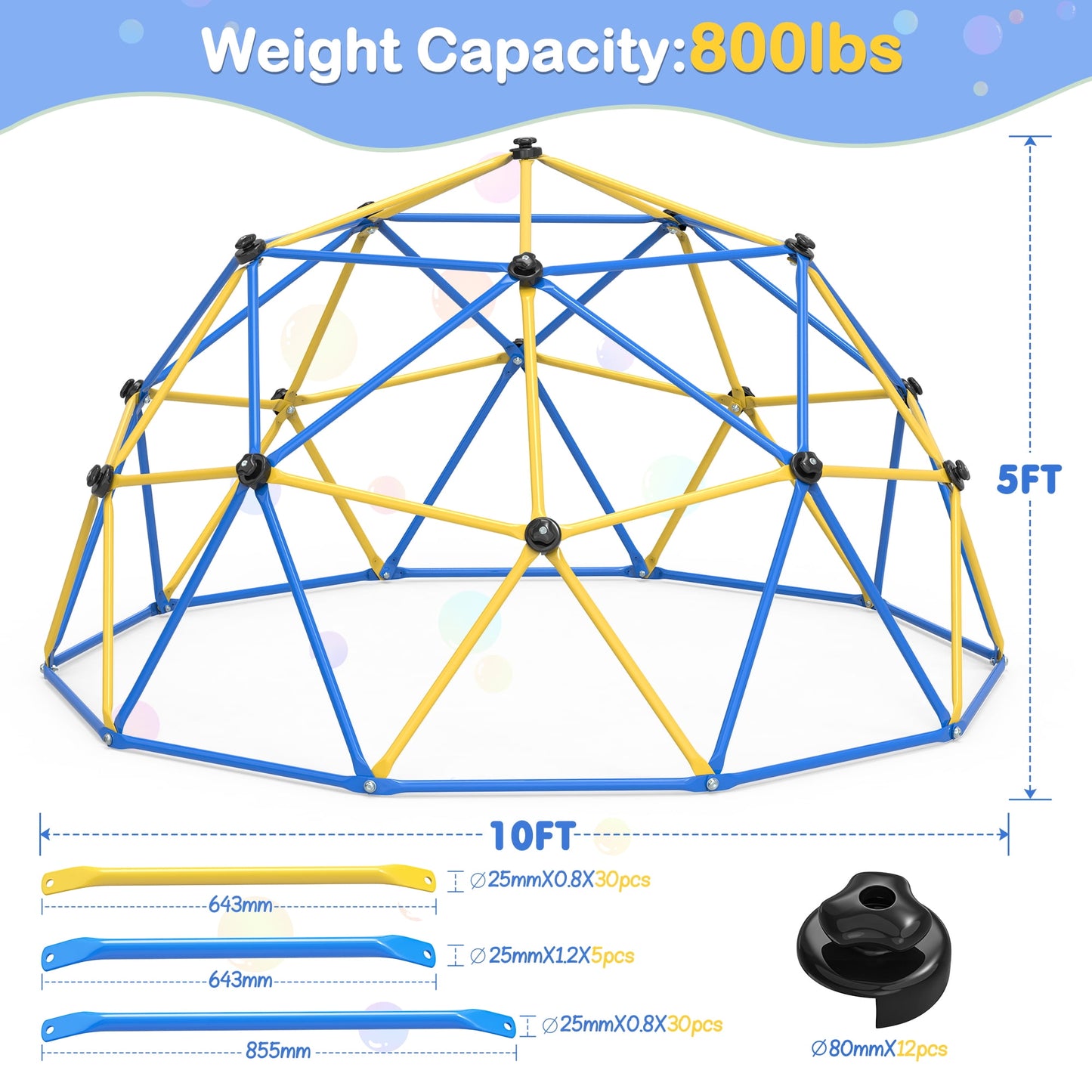 WOSTOO 10FT Climbing Dome,Kids Dome Climber Jungle Gym Outdoor Toddler Play Set for Kids 3-10 Year Outdoor Play , Supports up to 880lbs,Yellow