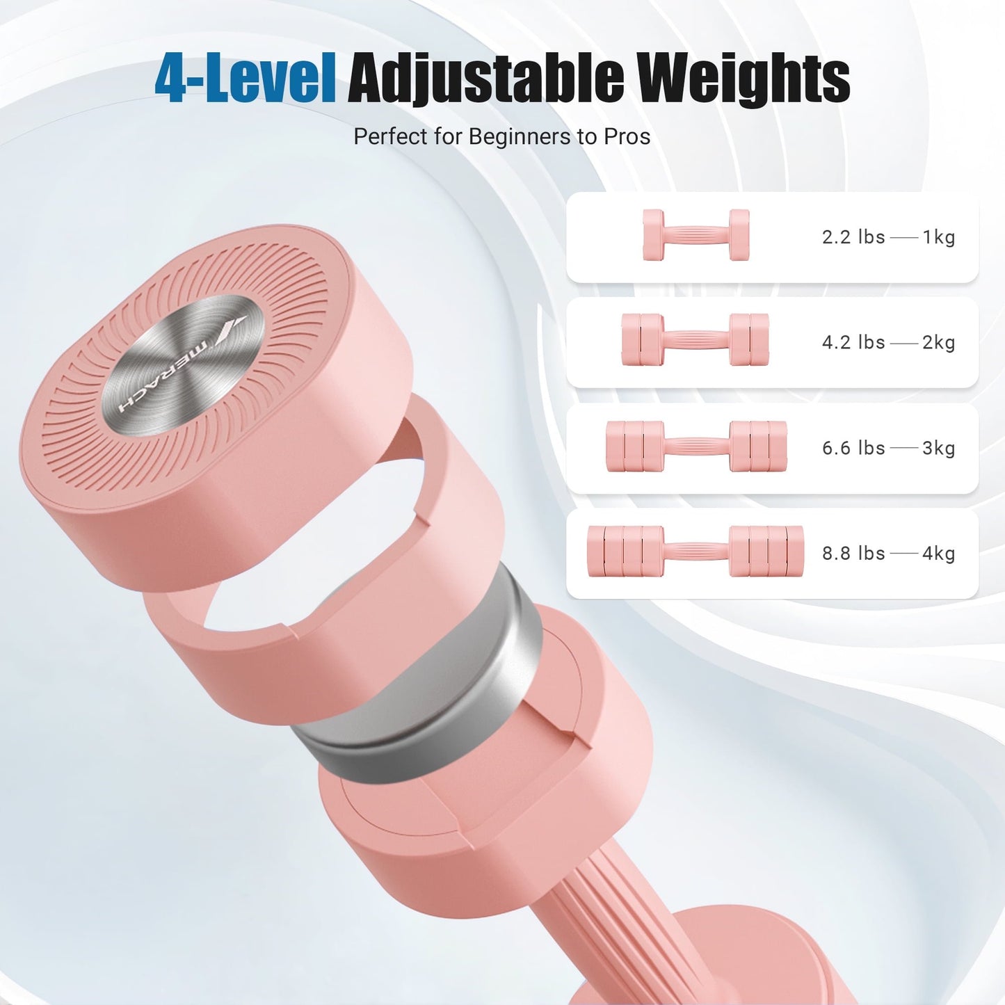 GIKPAL 10lbs*2 Adjustable Dumbbells Set, 4-in-1 Free Weights for Women, Hand Weights for Home Gym, Pink