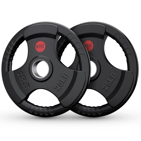 GIKPAL 50lbs Rubber Coated Olympic Weight Plates, Solid Cast Iron Bumper Plates