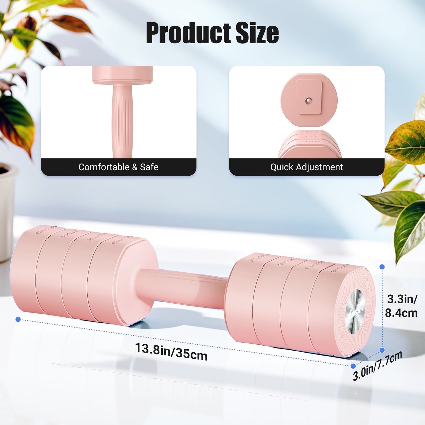 GIKPAL 5lbs*2 Adjustable Dumbbells Set, 4-in-1 Free Weights for Women, Hand Weights for Home Gym, Pink