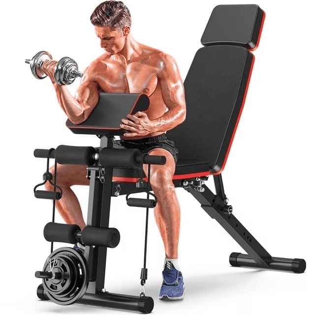 GIKPAL 7 Positions Foldable Adjustable Weight Bench with Adjustable Dumbbell