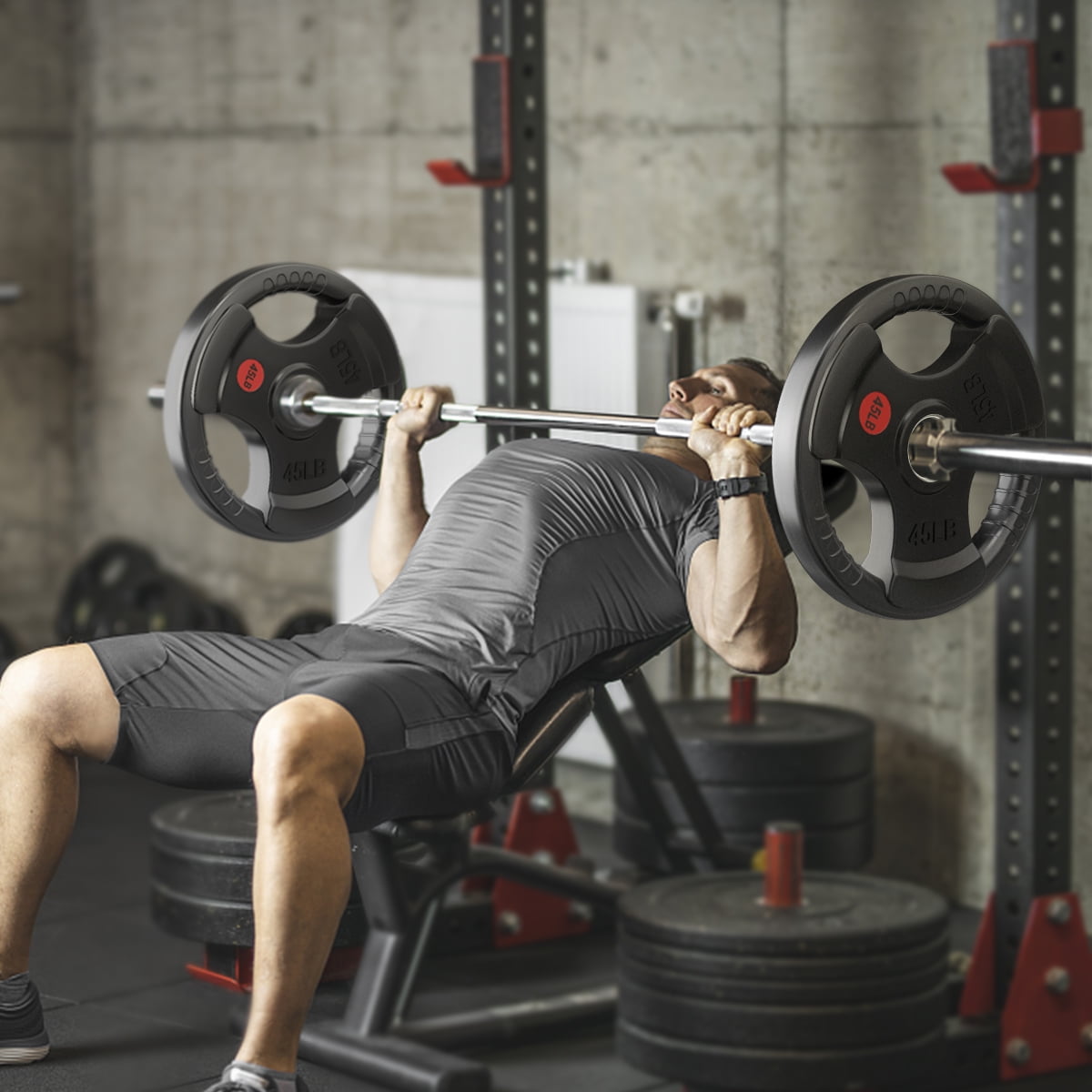 GIKPAL 140lbs Weight Plates 2 Inch Rubber Coated Olympic Weight Plate for Strength Training & Weightlifting in Home Gym, Solid Cast Iron Bumper Plates for Barbell