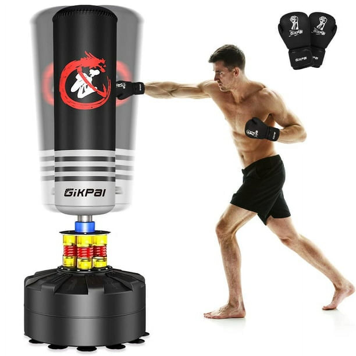 GIKPAL Freestanding Punching Bag with Stand, 70''-182lbs Heavy Boxing Bag with Boxing Gloves Kickboxing Bag for Adults Youth Men,Black