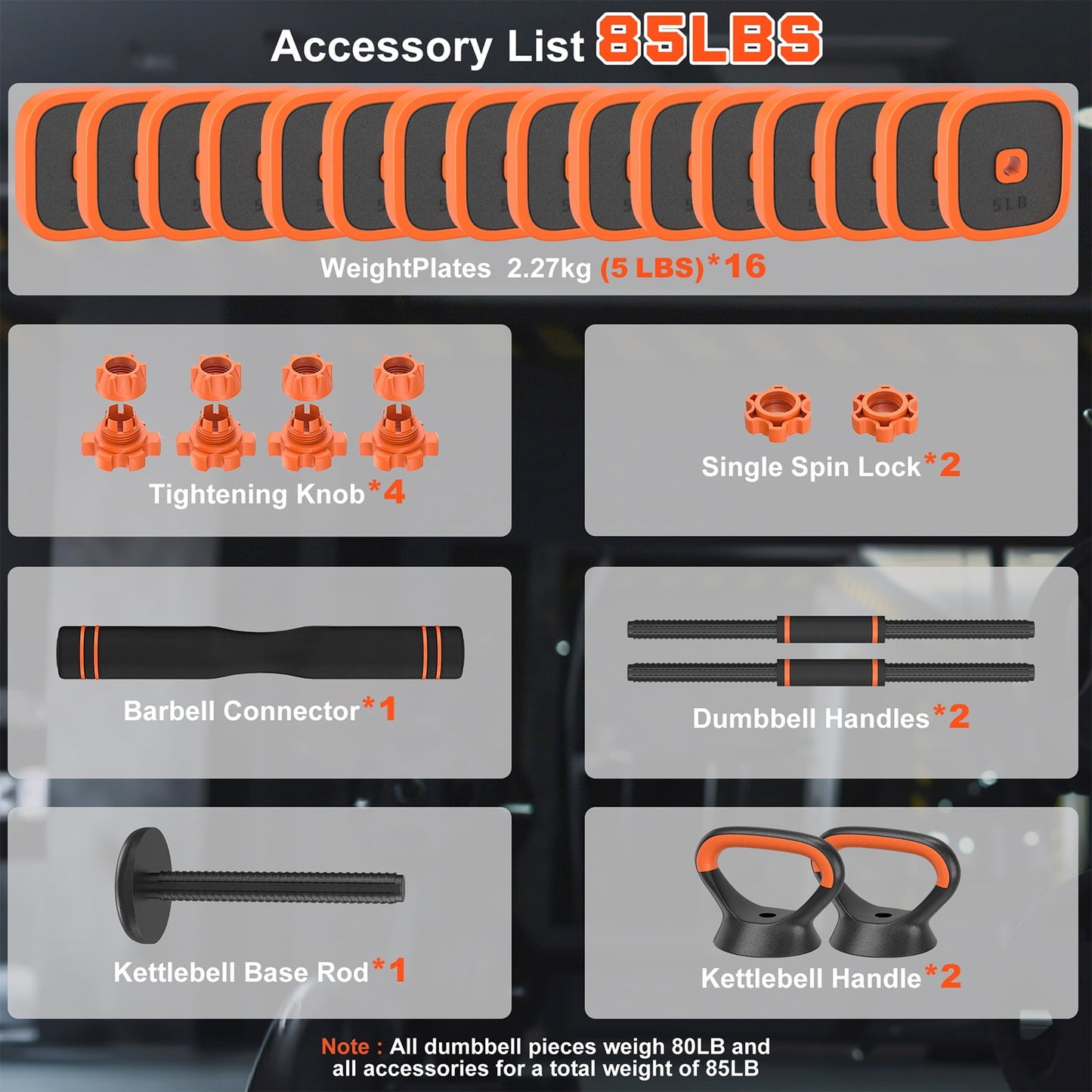 GIKPAL 85lbs Adjustable Dumbbells Set, 4 in 1 Free Weights Dumbbells Set with Connector Used as Dumbbell, Barbell, Push up Stand, Kettlebells for Home Gym Exercises