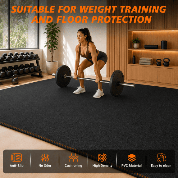 GIKPAL 9*6FT Large Exercise Mat, High-Density Non-Slip Workout Mat for Home Gym, Yoga, Pilates & Floor Fitness, Black