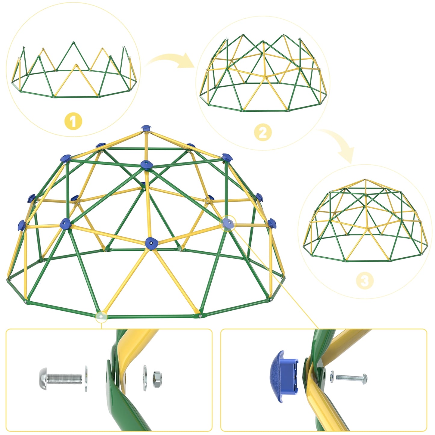 GIKPAL Climbing Dome, 10FT Dome Climber with Hammock & Swing Set for Kids Outdoor Play Equipment, Supports up to 1000lbs Jungle Gym, Anti-Rust, Easy Assembly,Yellow+Green
