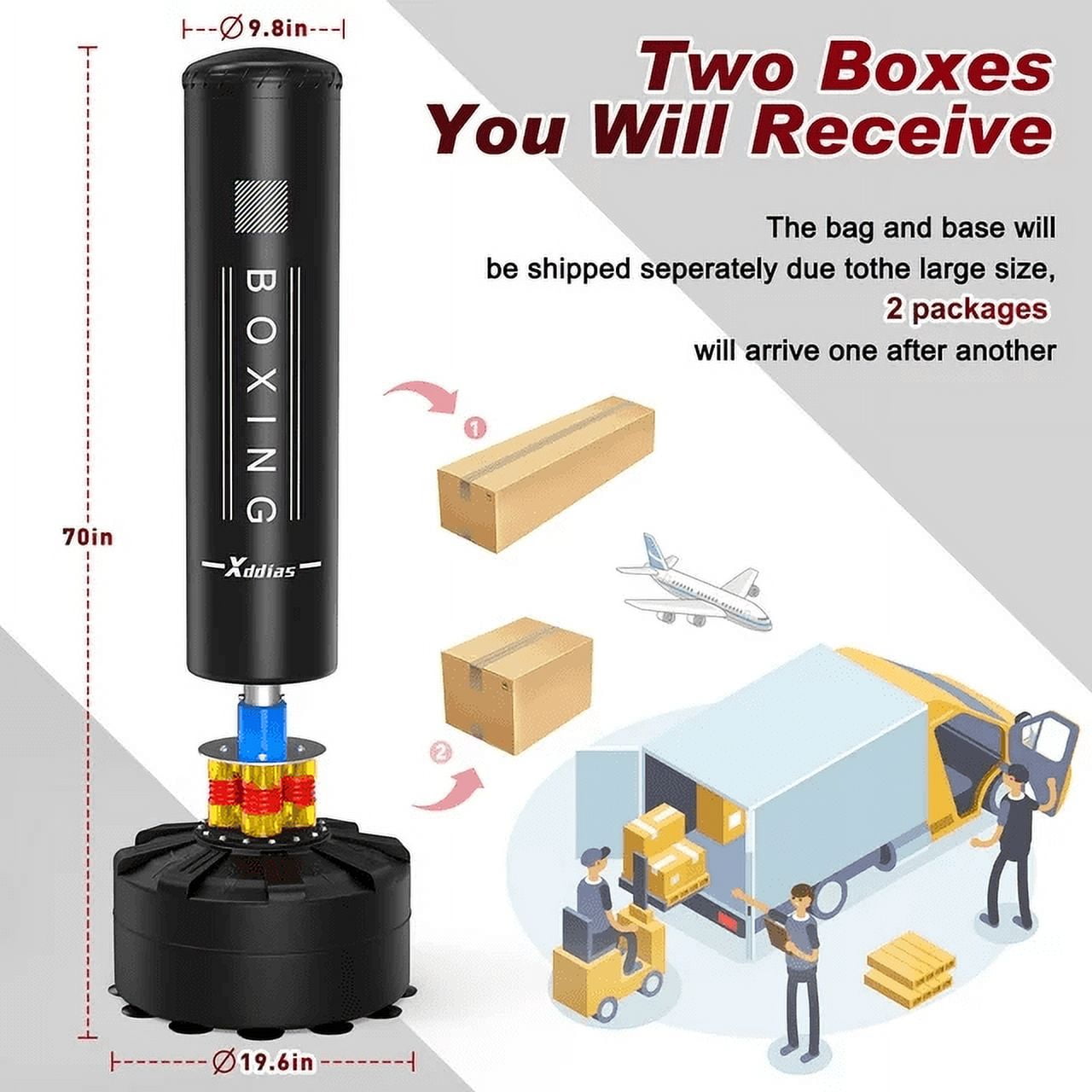 XDDIAS Punching Bag with Stand, Punching Bag for Adults, Boxing Bag with Stand 70''-205lbs Freestanding Punching Bag for Adult Youth Kids - Men Women Stand Kickboxing Bag for Home Office Gym