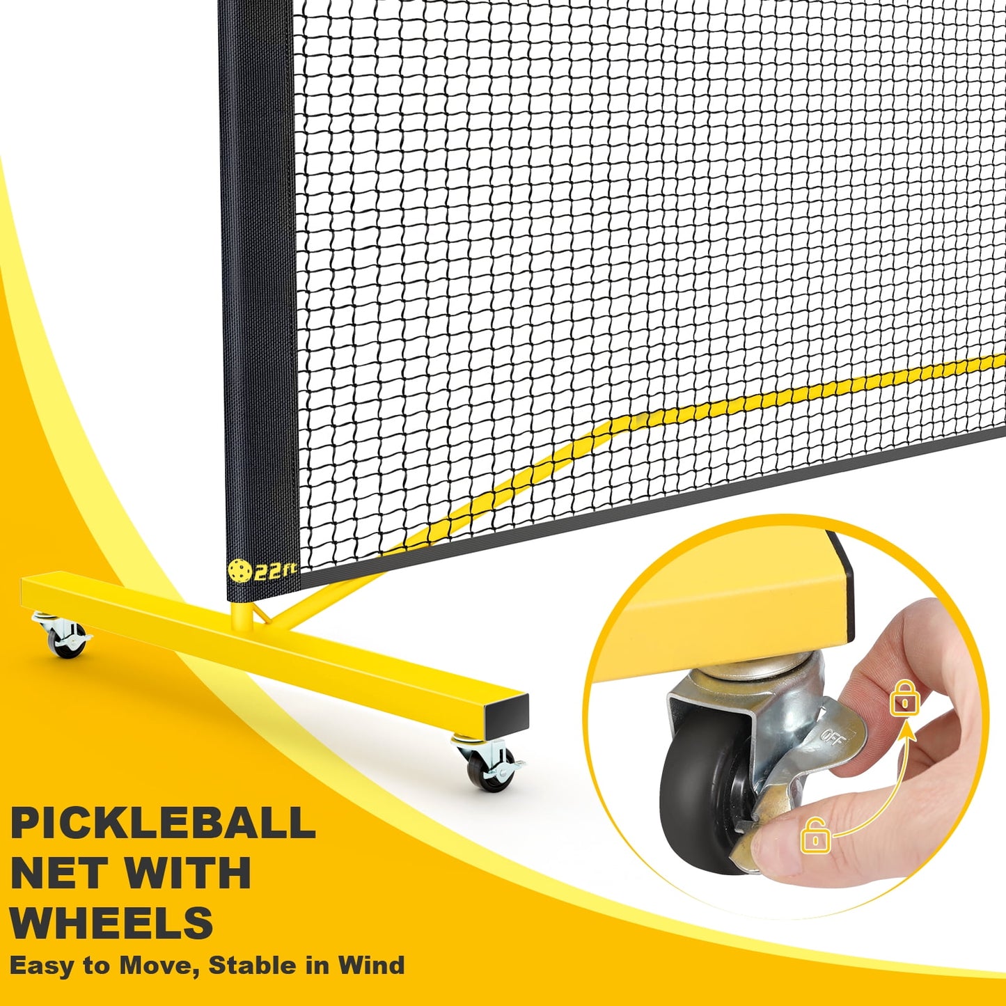GIKPAL Portable Pickleball Net with Wheels, 22 FT & Half Court 11 FT Pickle Ball Net System with Carrying Bag for Driveway Backyard
