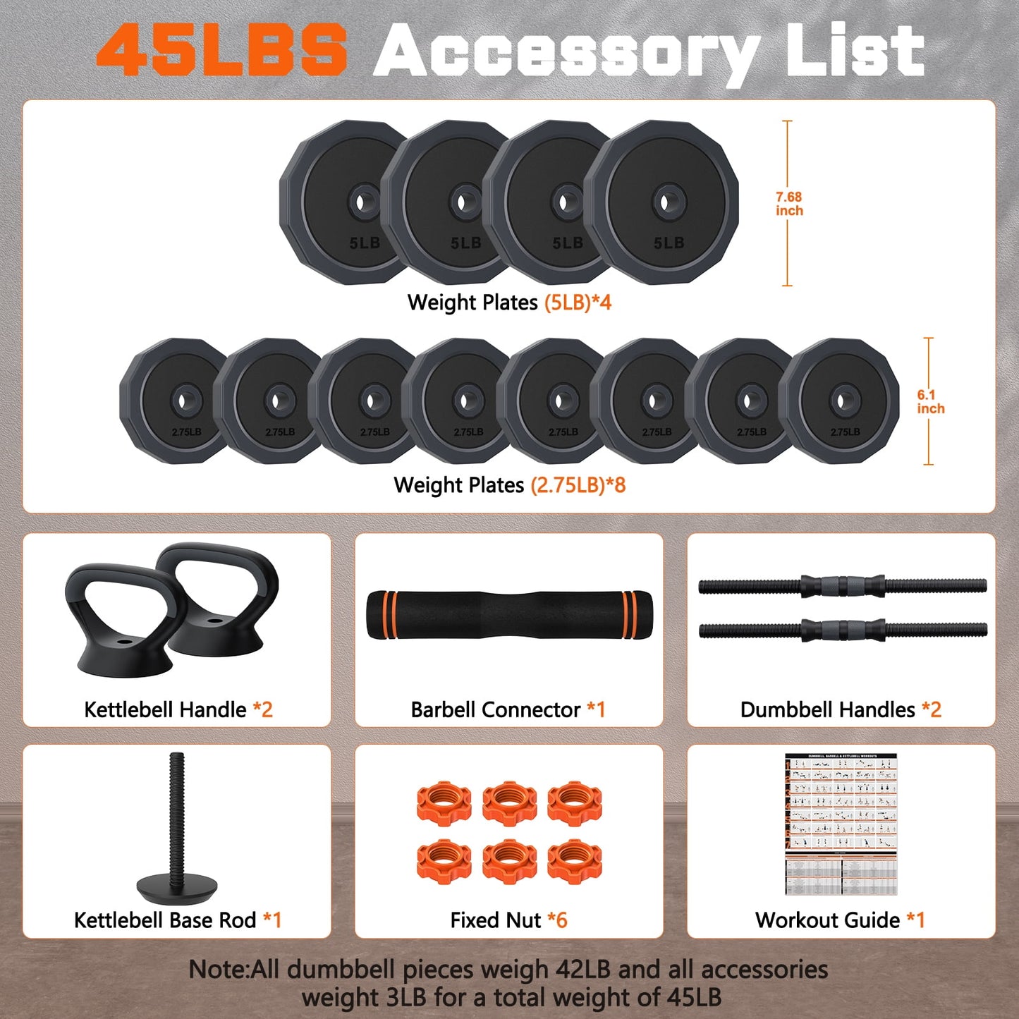 GIKPAL 45lb 4-in-1 Adjustable Dumbbells Set with Connector – Convertible Free Weights for Barbell, Kettlebells & Push-Up Stand, Home Gym Fitness Equipment for Men & Women