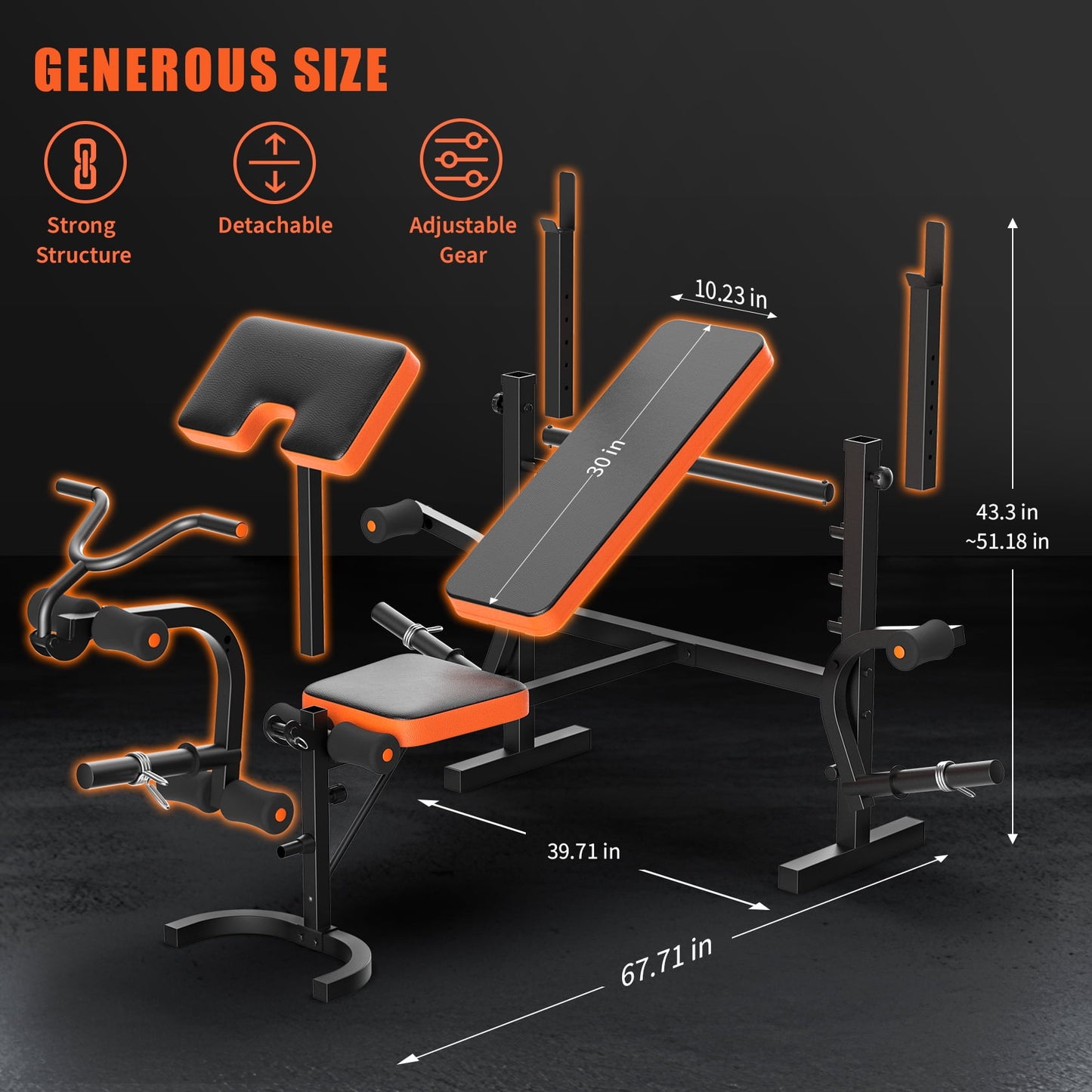GIKPAL 660lb 6-in-1 Multi-Function Adjustable Weight Bench,Workout Bench Set Bench Press Exercise Equipment for Home Gym