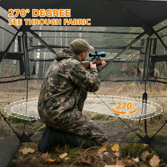 GIKPAL Portable 2-3 Person 270 Degree See Through Hunting Blind Pop-Up Ground Blind with Tie-downs & Carrying Bag for Deer, Duck and Turkey Hunting