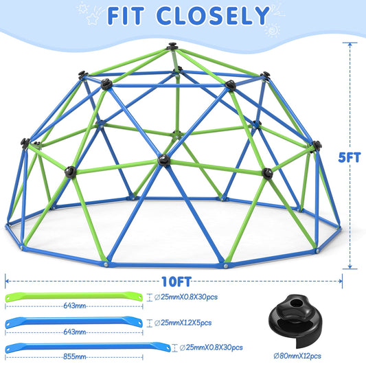 10FT Climbing Dome with Swing Set, Kids Dome Climber Jungle Gym Outdoor Play Toddler Play Set for Ages 3-10, Supports up to 880lbs