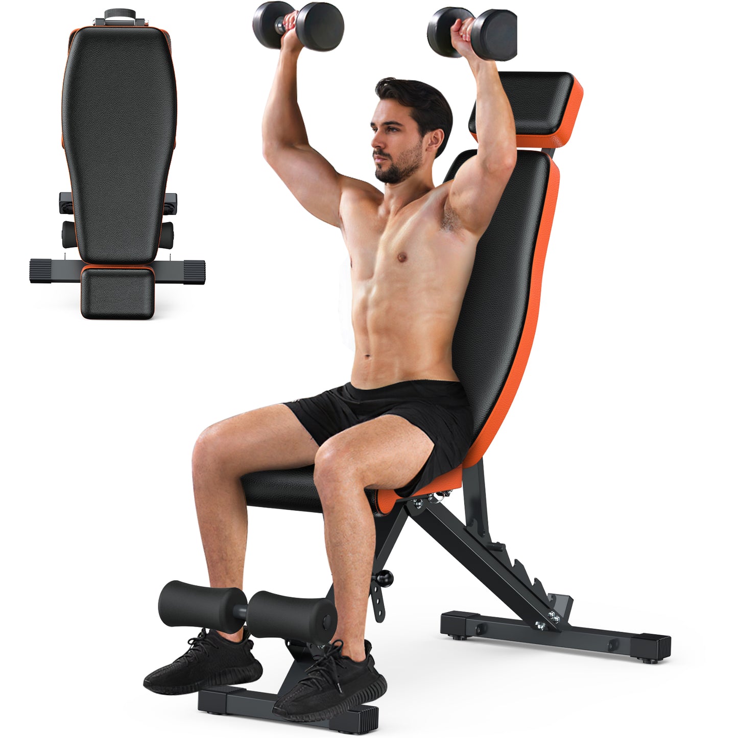 GIKPAL 8 Positions Adjustable Weight Bench With Extended Headrest,Foldable Workout Bench Olympic Weight Bench for Home Gym Full Body Strength Training,Support up to 800lbs