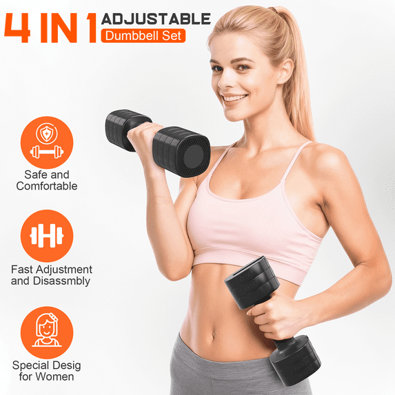 GIKPAL 5lbs*2 Adjustable Dumbbells Set, 4-in-1 Free Weights for Women, Each 2lb 3lb 4lb 5lb Hand Weights for Home Gym, Black