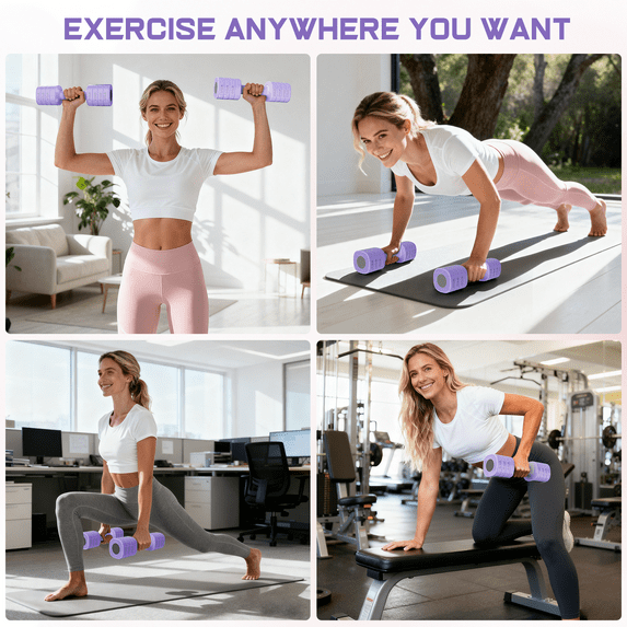 GIKPAL 5lbs*2 Adjustable Dumbbells Set, 4-in-1 Free Weights for Women, Each 2lb 3lb 4lb 5lb Hand Weights for Home Gym, Purple