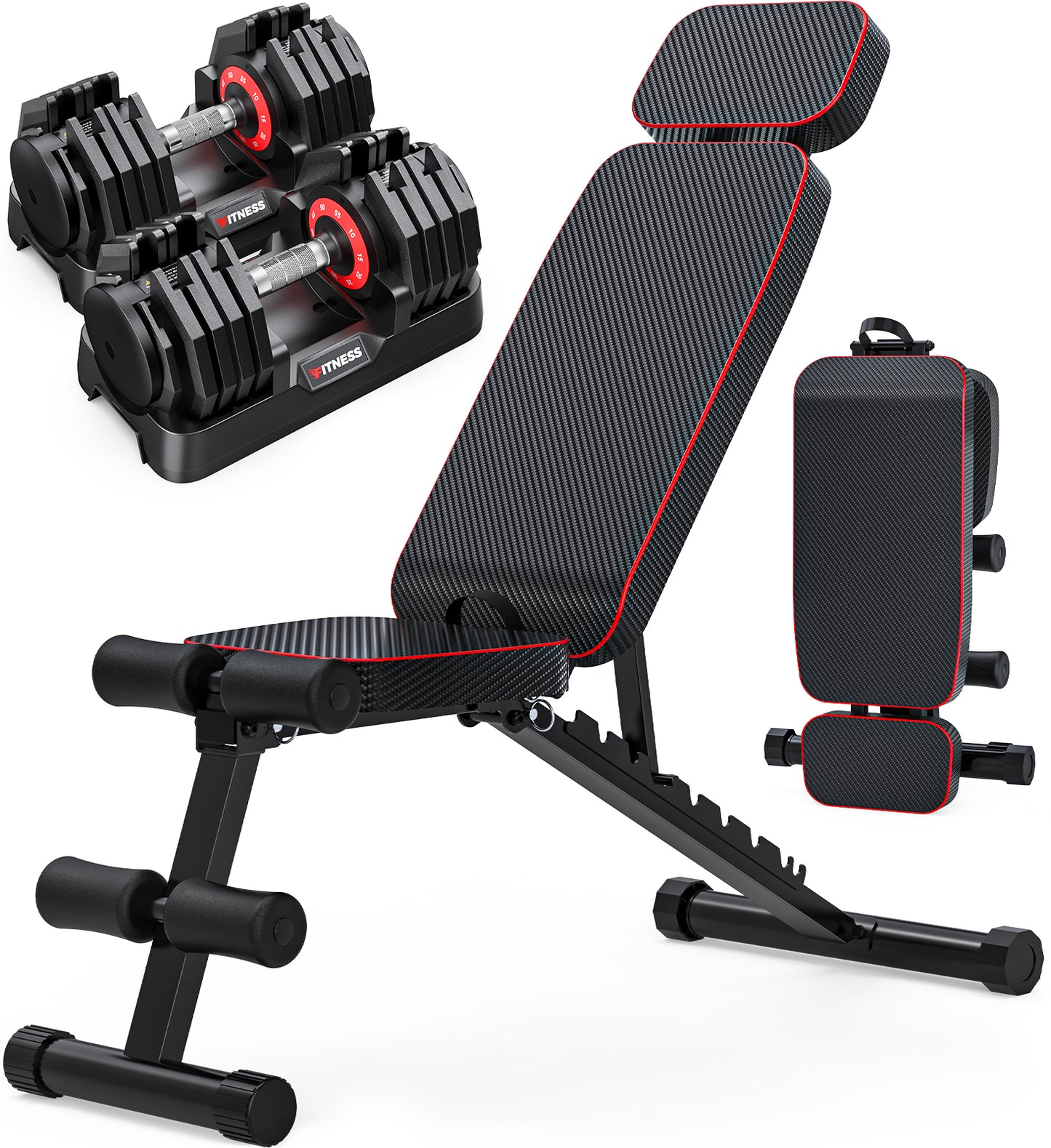 BEARBRO 9 Positions Adjustable Foldable Weight Bench Workout Bench with 10 in 1 Quick-Select 110LB(55lbs*2) Adjustable Dumbbells