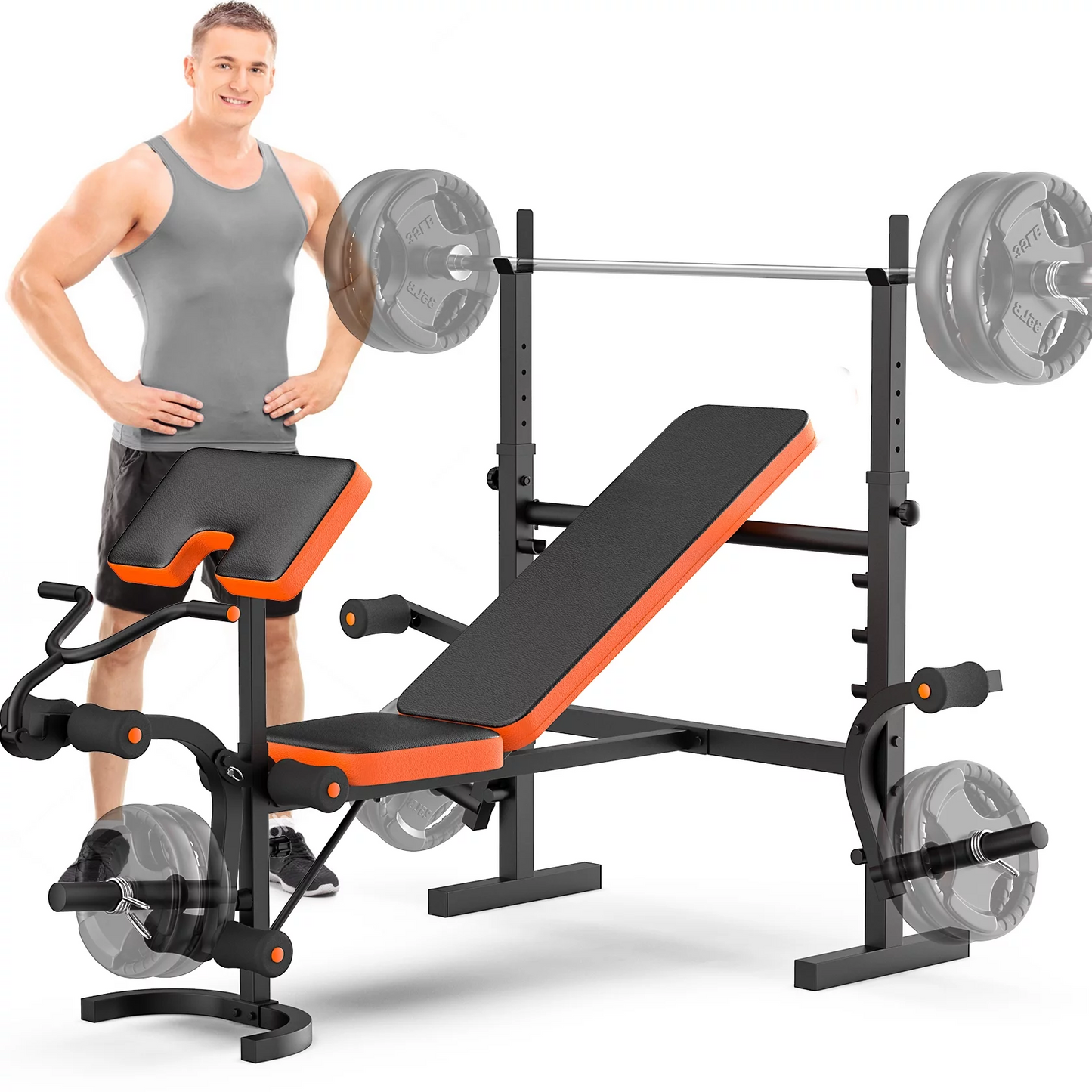 GIKPAL 660lb 6-in-1 Adjustable Weight Bench with Multi-Purpose Workout Bench Set With Barbel Rack and Leg Developer for Full Body Function Strength Training