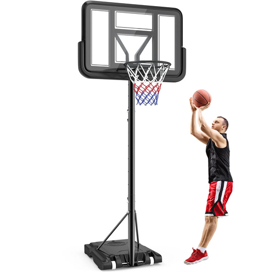 GIKPAL Basketball Hoop System with 44" PET Backboard, 6 Gear Height from 4ft5in-10ft, Basketball Hoop with Wheels Indoor Outdoor for Adults & Kids