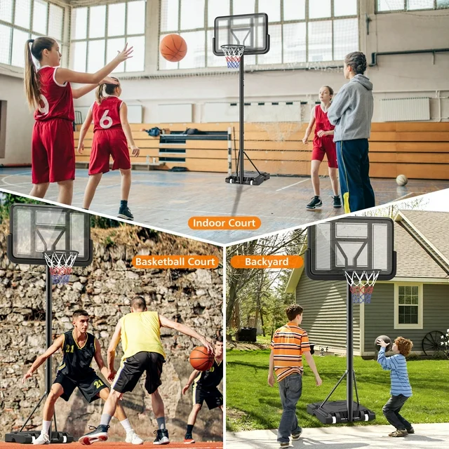 GIKPAL Basketball Hoop System with 44" PET Backboard, 6 Gear Height from 4ft5in-10ft, Basketball Hoop with Wheels Indoor Outdoor for Adults & Kids