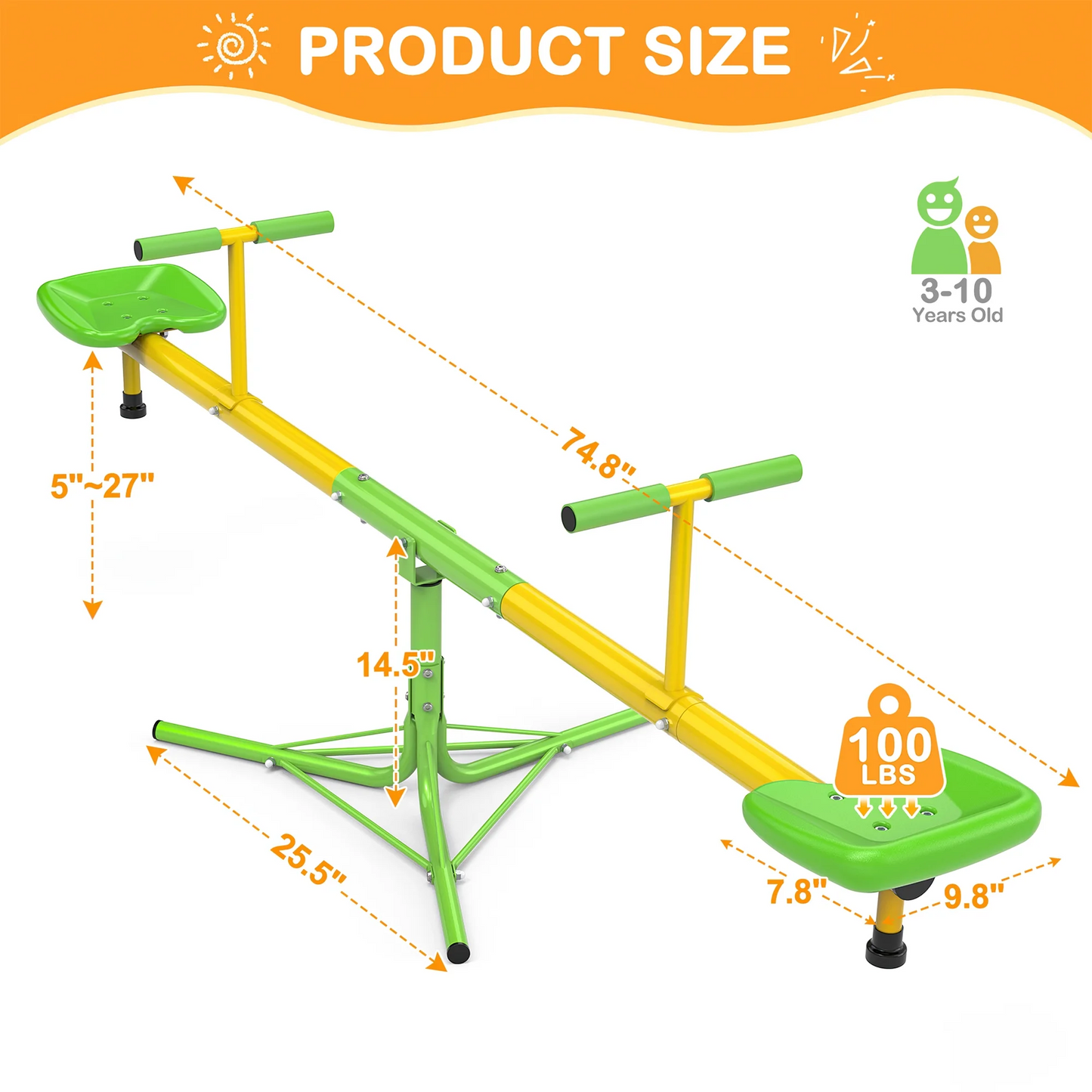 GIKPAL Kids Seesaw, 360-Degree Rotating Spinning Teeter Totter for Outdoor Playground, Suitable for 3-10 Year Olds, Toddlers, Boys, and Girls