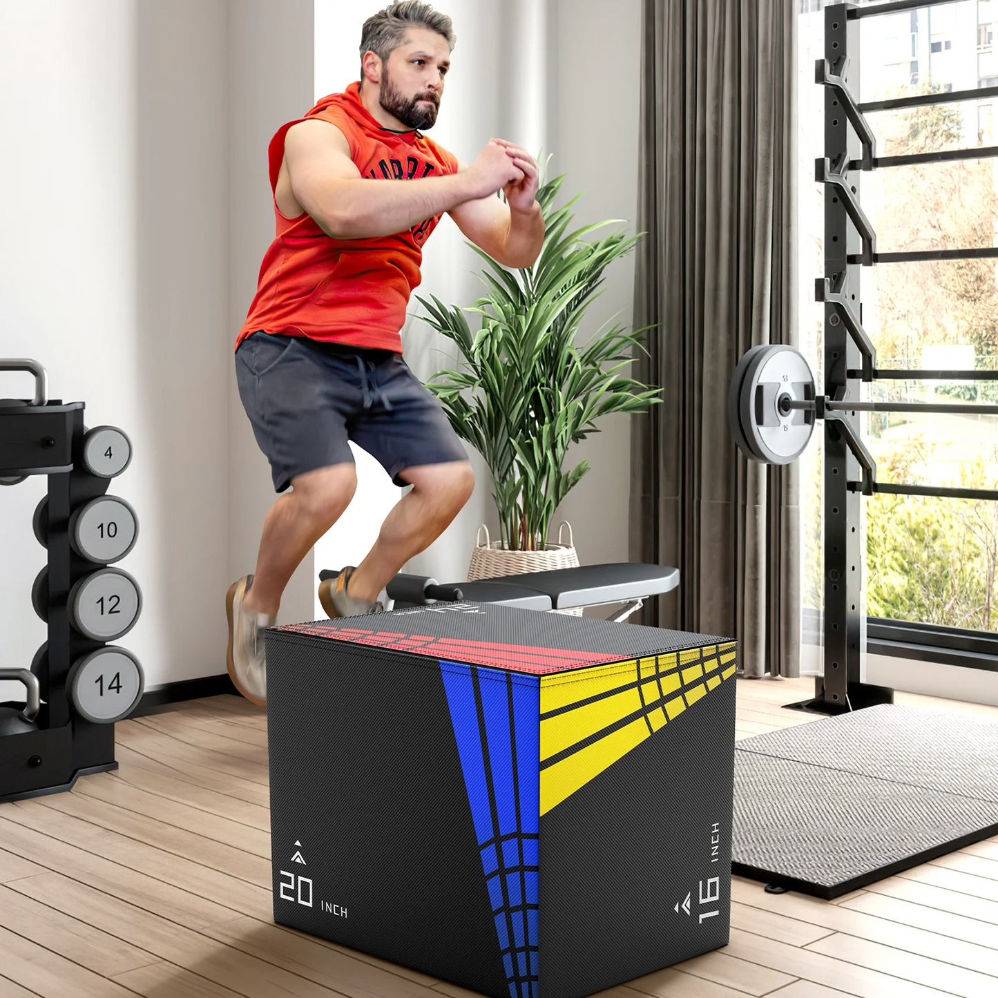 GIKPAL 3 in 1 - 14"x16"x20" Foam Plyometric Box,Stable Plyo Box with 3MM Anti-Slip Particles for Home Gym Jumping Exercise, Weight 22lbs