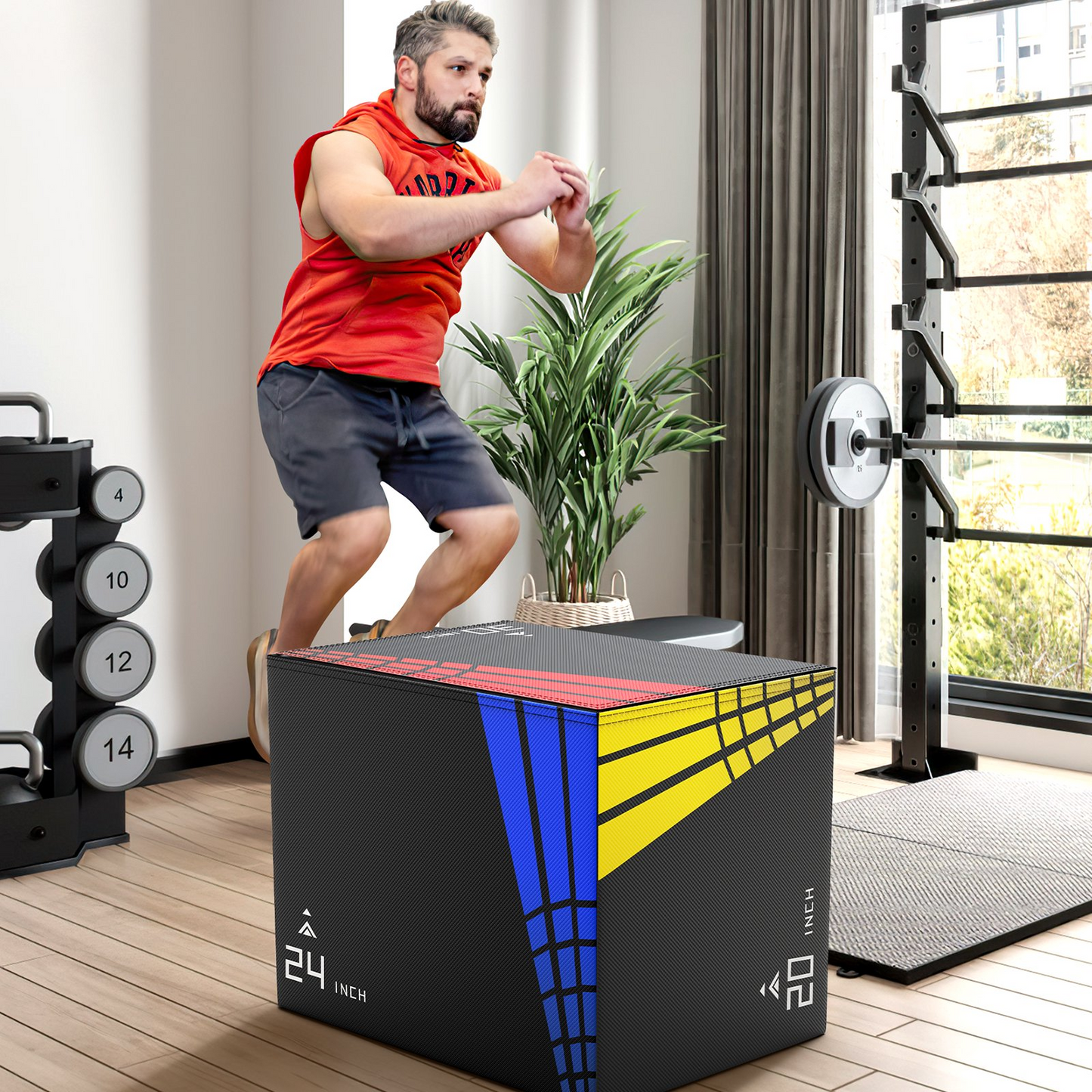 GIKPAL 3 in 1 - 20"x24"x30" Foam Plyometric Box,Stable Plyo Box with 3MM Anti-Slip Particles for Home Gym Jumping Exercise, Weight 65lbs