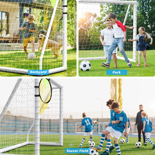 GIKPAL Soccer Goal for Backyard, 10x6.5FT with Targets for Training, Weatherproof UPVC Frame & Ground Stakes, Great for Kids and Adults