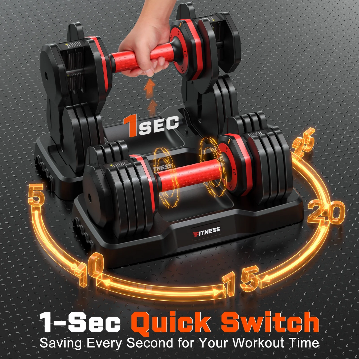 GIKPAL 50lb(25lb*2) 5 in 1 Adjustable Dumbbells 25LB set of 2 Adjustable Free Weights Plates and Rack - Hand Weights for Women and Men - Adjust Weight for Home Gym Full Body Workout Fitness