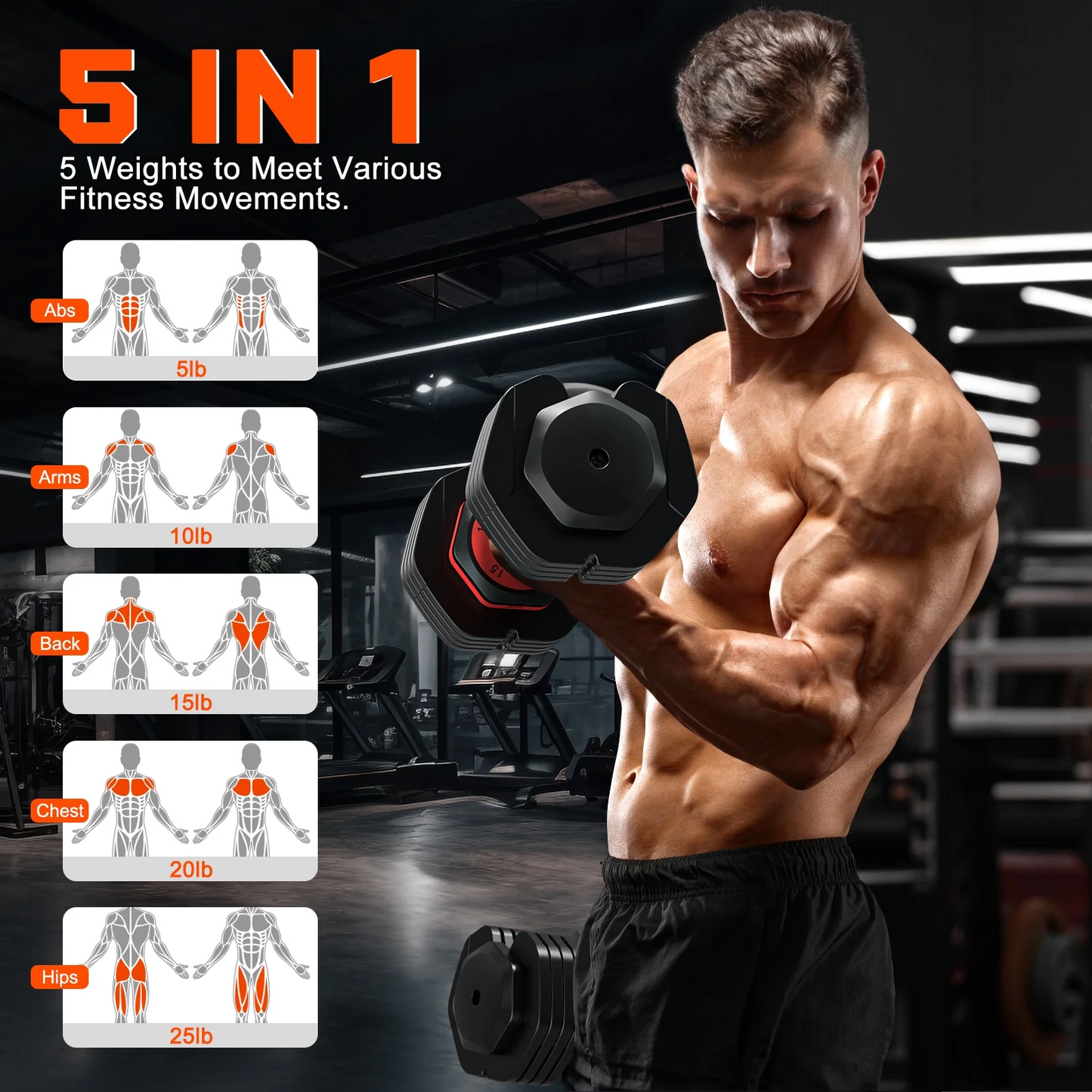 GIKPAL 50lb(25lb*2) 5 in 1 Adjustable Dumbbells 25LB set of 2 Adjustable Free Weights Plates and Rack - Hand Weights for Women and Men - Adjust Weight for Home Gym Full Body Workout Fitness