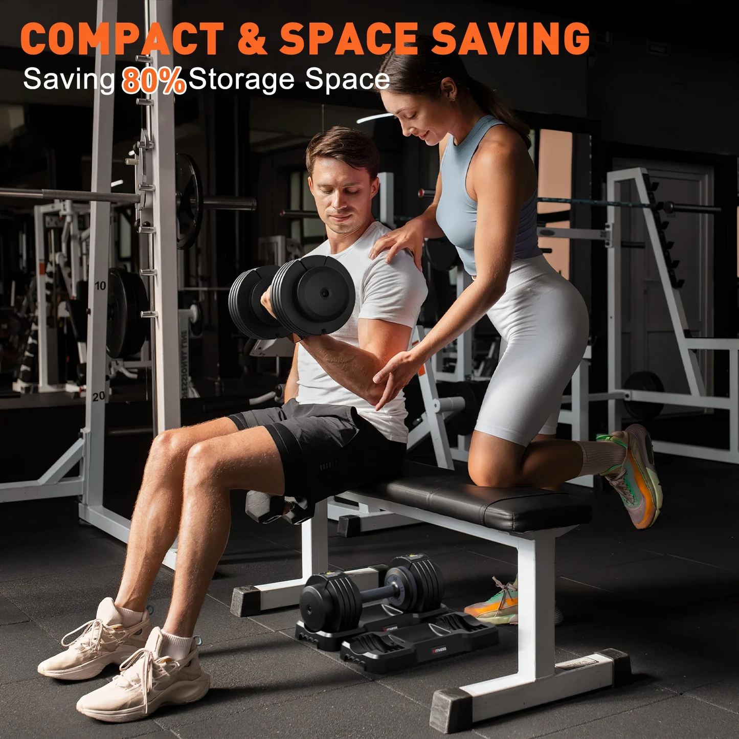 GIKPAL 110(55lb*2) 5 in 1 Adjustable Dumbbell 55LB set of 2 Adjustable Free Weights Plates , 1 Sec Fast Change Weights with Anti-Slip Handle, 5 Weight Options for Full Body Workout Suitable Men/Women