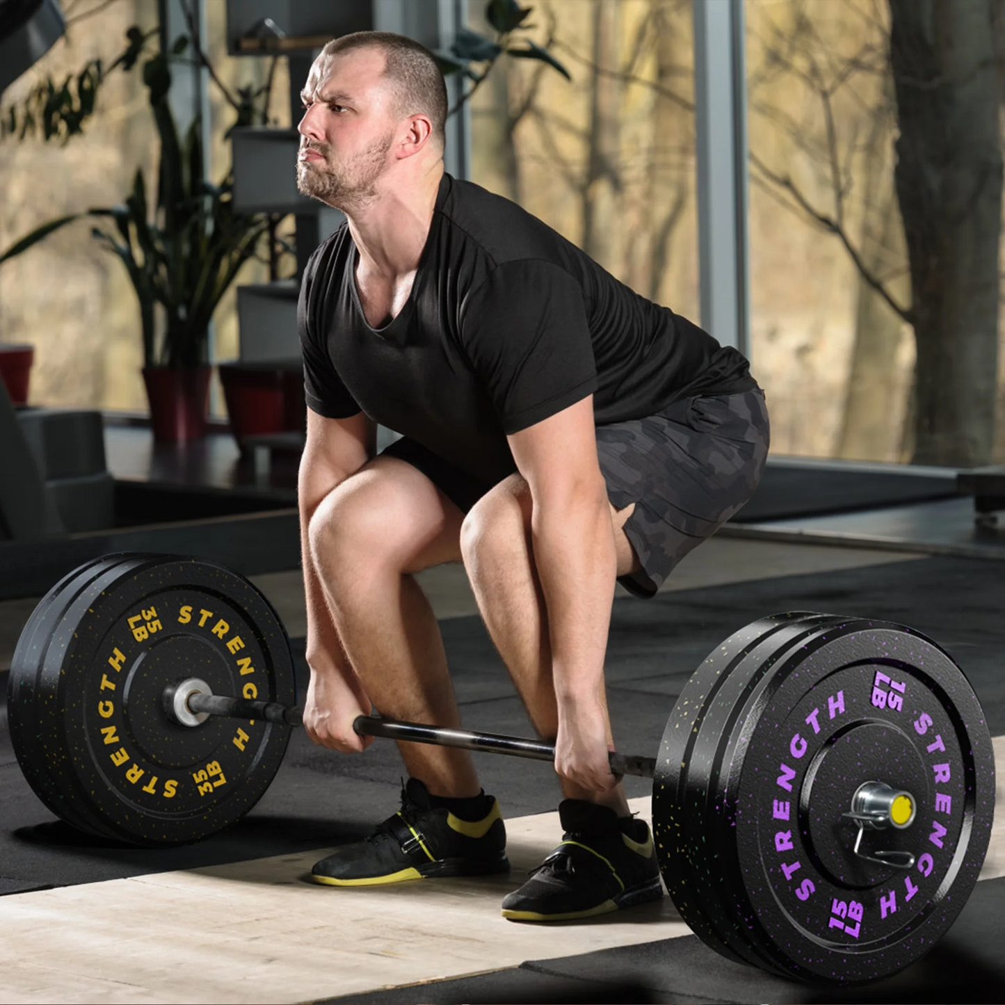 GIKPAL 110lb 2-inch Olympic Bumper Plates, 10lb to 55lb Weights, High-Bounce Olympic Weight Plates with Colored Fleck-Rubber Weights Plates for Weight Lifting and Strength Training