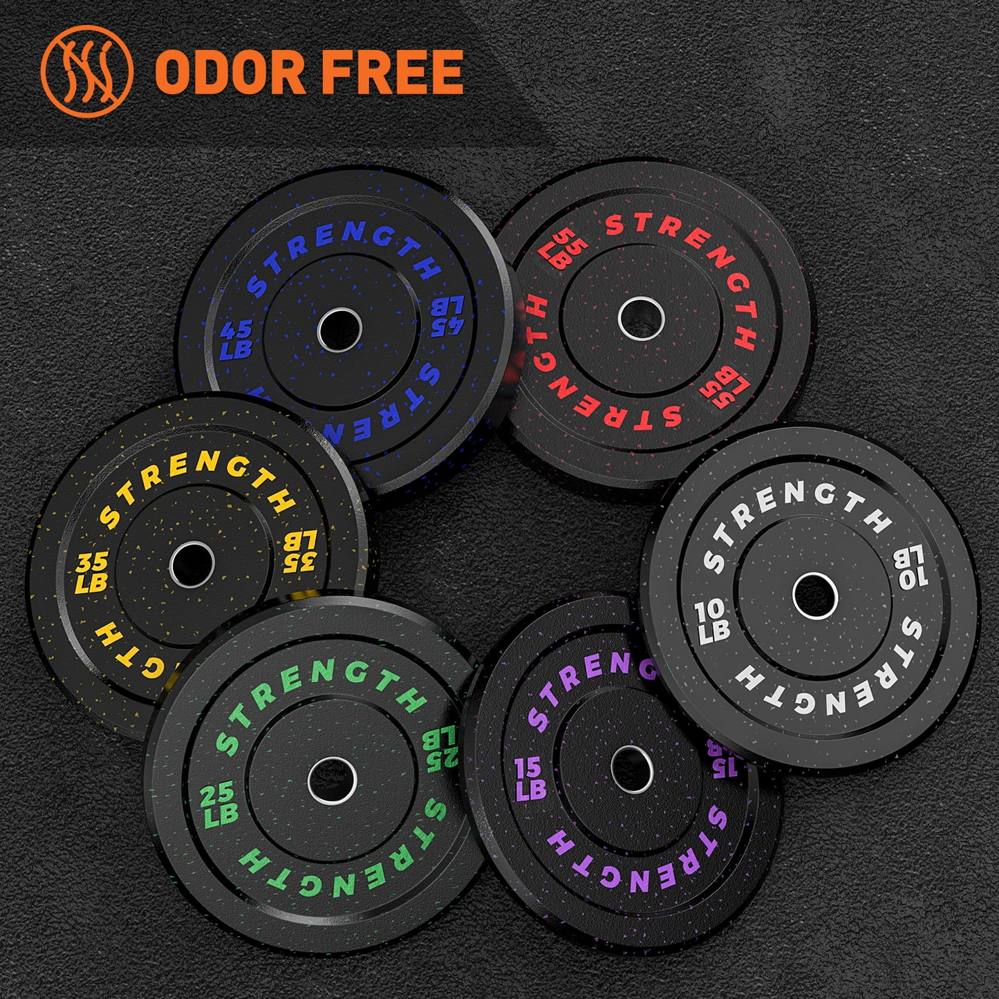 GIKPAL 110lb 2-inch Olympic Bumper Plates, 10lb to 55lb Weights, High-Bounce Olympic Weight Plates with Colored Fleck-Rubber Weights Plates for Weight Lifting and Strength Training