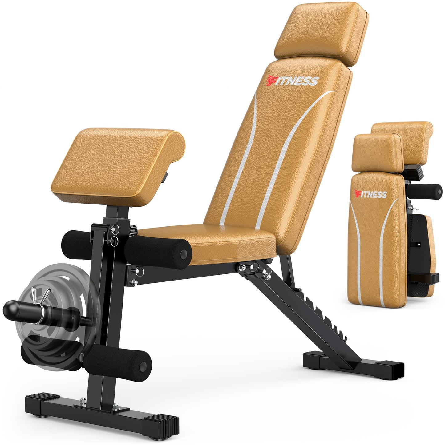 GIKPAL 7 Positions Adjustable Weight Bench With Extended Headrest & Preacher Curl,Foldable Workout Bench Olympic Weight Bench for Home Gym Full Body Strength Training,Support up to 800lbs