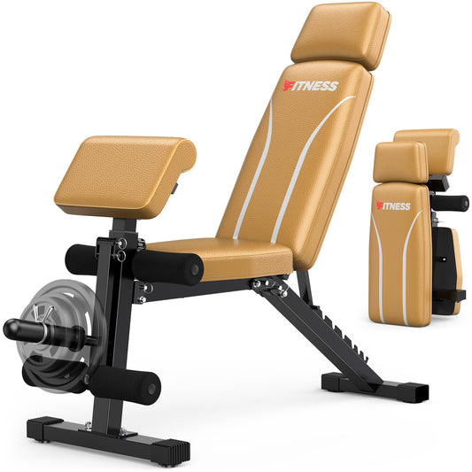 GIKPAL 7 Positions Adjustable Weight Bench With Extended Headrest & Preacher Curl,Foldable Workout Bench Olympic Weight Bench for Home Gym Full Body Strength Training,Support up to 800lbs