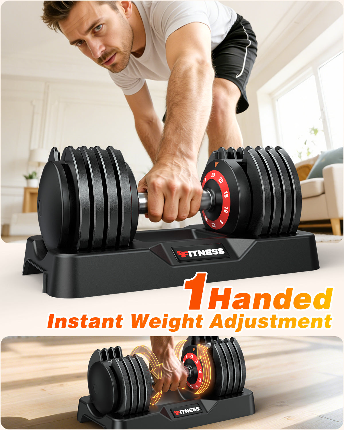 GIKPAL 50lbs(25lb*2) Adjustable Dumbbells,Quick Select 5-25lbs set of 2 Adjustable Free Weights Plates with Rack for Women and Men for Home Gym Full Body Workout Fitness