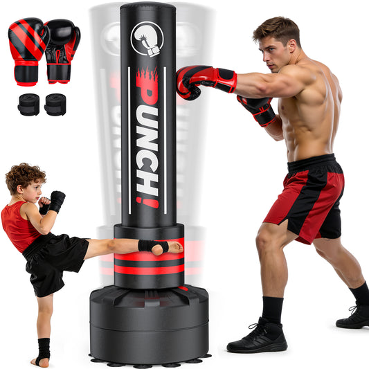 GIKPAL Indoor Freestanding Punching Bag for Adult Teens,70" -180lbs Heavy Duty Fitness Training Bag with Suction Cup Base for MMA Muay Thai Fitness